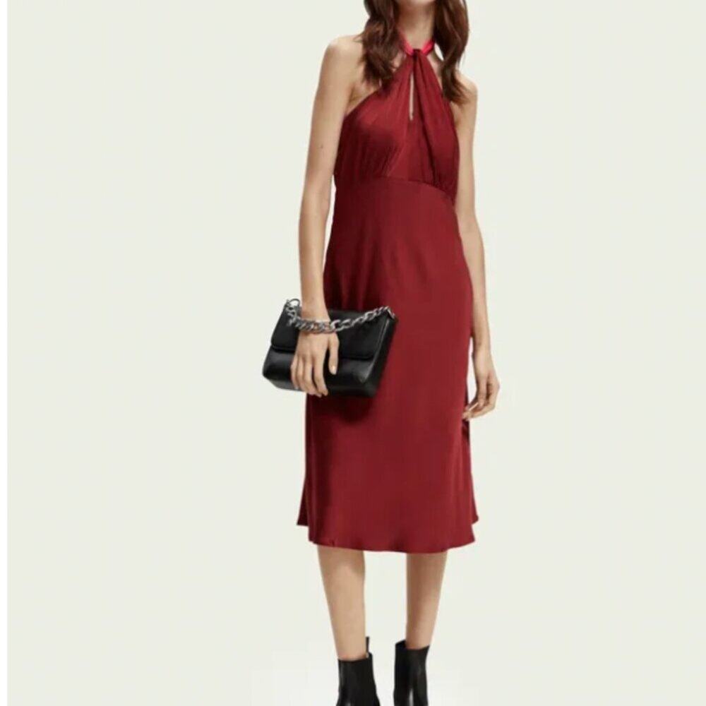 NWT Scotch & Soda Satin Midi Halter Dress